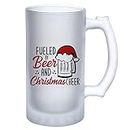 Happu - Printed Beer Mug, Frosted Beer Glass, Double Walled Frosty Mug of Christmas Theme - Fueled by Beer and Christmas Cheer, Gift for Mens, Womens, for Beer Lovers, Gift for Friends, HP-1510