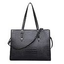 Simcat Womens Handbag Tote Bag Black, Leather 15.6 Inch Laptop Handbag, Office Work Bag Ladies Large Crossbody Shoulder Bag for School