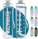 MYFOREST 32oz/1000mL Water Bottle, Chug Lid/Removable Straw, 100% Dishwasher-Safe! Anti-Scratch Time Marker for Motivational Hydration
