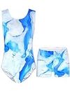 Nymphperi Leotards for Girls Gymnastics Size 10-12 Years Old Shiny Ink Blue Sleeveless Tank with Shorts Suit Daily Wear
