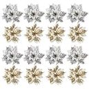 Toddmomy Silver Poinsettia Flowers Gold Poinsettia Artificial Flowers 24Pcs Glitter Artificial Christmas Flowers Decorations for Christmas Tree Ornaments Wedding Party Wreath Decor