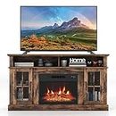 COSTWAY Electric Fireplace TV Stand for TVs Up to 65 Inches, 1400W Heater Insert with Remote Control, 6H Timer, 3-Level Flame, Overheat Protection and CSA Certification, Adjustable Shelves, Brown