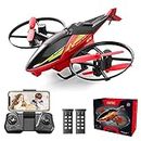 4DRC M3 Helicopter Drone with 1080p Camera for Adults Kids,HD FPV Live Video RC Quadcopter for Beginners Toys Gifts,With 2 Battery,3D Flips,Gestures Selfie, Altitude Hold, Trajectory (red)