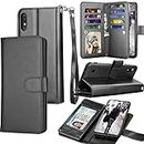 Galaxy A10 Case, Galaxy M10 Wallet Case, Luxury Cash Credit Card Slots Holder Carrying Folio Flip PU Leather Cover [Detachable Magnetic Hard Case] & Kickstand Compatible Samsung Galaxy A10 [Black]