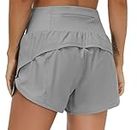 THE GYM PEOPLE Womens High Waisted Running Shorts Quick Dry Athletic Workout Shorts with Mesh Liner Zipper Pockets (Lavender Grey, X-Large)
