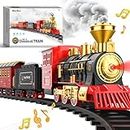 Hot Bee Train Set - Train Toys for Boys w/Smokes, Lights & Sound, Toy Train w/Steam Locomotive, Cargo Cars & Tracks, Toddler Model Train Set for 3 4 5 6 7 8+ Year Old Kids Birthday Gifts