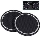 Bling Car Coasters, Wisdompro 2 Pack PVC Car Cup Holder Insert Coaster - Anti Slip Universal Vehicle Interior Accessories Crystal Glitter Cup Mats for Women and Men(2.75" Diameter, Black)