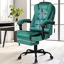 ALFORDSON Massage Office Chair with 150°Recline, Ergonomic Gaming Executive Computer Racer Chair with Adjustable Height & 360°Swivel, Home Desk Chair with Lumber Back Support Footrest, Velvet Green