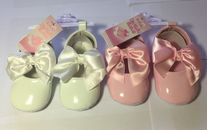 Baby Mädchen Schuhe Taufschleife creme/rosa Lack 3-6m 6-12 Monate