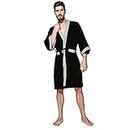 OGOUGUAN Men's Waffle Kimono Robe Cotton Lightweight Nightgowns Bathrobe Sleepwear (Black-Grey, M)