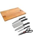 RAGHAVENDRA SARKAR® Wooden Chopping Board with Knife Set and Scissor, 6 Piece Stainless Steel Kitchen Knife Knives Set with Knife Scissor, Knife Sets- (Wooden) (BROWN1)