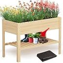 Highpro Wooden Raised Garden Bed with Legs, 48x24x30in Elevated Planter Box Stand Outdoor with Large Storage Shelf and Bed Liner for Backyard, Patio, Natural Cedar Wood