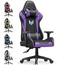 bigzzia Gaming Chair Office Chair,155 Degree PU Leather Ergonomic Office Chair with Lumbar Cushion&Headrest&Fixed Armrest,Gaming Chair Gaming Seat Adult Young Boy Girl (Purple)