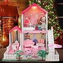 BLiSS HUES DIY Princess Dollhouse Kit- Includes Doll House Asseccories and Furniture- Pretend Play Building Toys with Doll and Lights (Doll_House_5 Rooms)