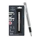 Parker Folio Stainless Steel Chrome Trim Fountain Pen With 1 Ink Cartridge Free | Corporate Gift | Ideal For Professional Use