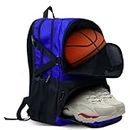 Basketball Backpack, Waterproof Basketball Bag with Large Shoe and Ball Compartment, Backpack for Women Men, Sports Equipment Bag for Soccer, Volleyball, Gym, Outdoor, Travel, 30L, Blue