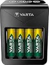 VARTA Akku Ladegerät, inkl. 4X AA 2100mAh, Batterieladegerät für wiederaufladbare AA/AAA/9V und USB Geräte, LCD Plug Charger+, Einzelschachtladung, Schwarz