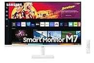 SAMSUNG 32" M70B Series 4K UHD USB-C Smart Monitor & Streaming TV, 4ms, 60Hz, HDR10, Wireless Display, Slimfit Camera, Gaming and IoT Hubs, Alexa Built in, 2022, LS32BM703UNXZA, White