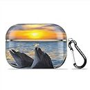 Dolphins At Sunset Airpod Case Cover with Keychain Full Body Protective Cute Dolphin Compatible with Apple AirPods Pro Charging Case (Gold)