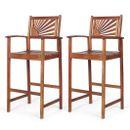 2 Pieces Outdoor Acacia Wood Bar Chairs with Sunflower Backrest and Armrests - 