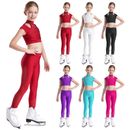 Kids Girls Crop Top And Leggings Workout Tracksuits Yoga Outfits Gymnastics Set