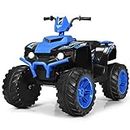 COSTWAY Kids Electric Quad Bike, 12V Battery Powered Ride on ATV with LED Light, Horn & Music, High/Low Speeds, Electric Mini Vehicle Toy Car for Boys Girls (Navy)