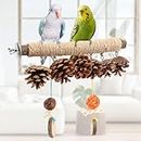 Bird Toys with 6 Pine Cones, Wooden Parrot Perch Stand, 9.8in Large Chewing Sticks Toys Bird Cage Accessories for Conures Parakeets Cockatoo African Grey Parrots Macaws