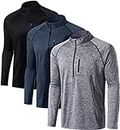 ATHLIO 3 Pack Men's Long Sleeve Athletic Shirts - Quick Dry, UV Sun Protection, and 1/4 Zip Pullover Running Tops for Outdoor DQZ02-KGS_X-Large