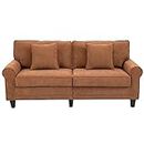 HOMCOM Modern 3-Seater Sofa, Corduroy Fabric Living Room Couch with Pine Wood Legs, Rolled Armrests for Bedroom - Brown