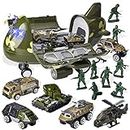 JOYIN 15 PCS Military Friction Powered Transport Cargo Airplane Toy with Die-Cast Military Cars Including 6 Diecast Military Vehicle Toys and Army Men Action Figures for Combat Toy Imaginative Play