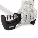 4-in-1 Kitchen Knife Accessories: 3-Stage Knife Sharpener Helps Repair, Restore and Polish Blades and Cut-Resistant Glove