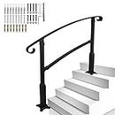 Step Handrail 4Ft Wrought Iron, Stair Rail Fits 3 or 4 Steps Handrails with Installation Kit Hand Rails for Outdoor Steps or Stairs