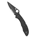 Spyderco Delica 4 Lightweight Signature Knife with 2.90" Saber-Ground Black Steel Blade and FRN Handle - CombinationEdge - C11PSBBK