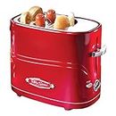 Nostalgia Adjustable 5 Setting Retro Pop Up Hot Dog Toaster, Fits 2 Regular or Extra Plump Hot Dogs and 2 Buns with Removable Cage and Mini Tongs, Red