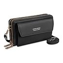 Kememo Crossbody Phone Bag for Women, PU Leather Mobile Phone Bag Ladies Cross Body Handbags with Adjustable Strap Card Slots, Small Shoulder Bags Coin Purse Wallet, Black