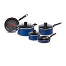 T-fal Essential 8 Piece Pots and Pans Non-Stick Cookware Set (Blue)