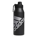 adidas Unisex 1 Liter (32 oz) Metal Water Bottle, Black/Silver Metallic, One Size