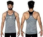 DECISIVE Fitness 2 Ton Slim Fit Stringer Vest, Gym Vest, Racer Back Grey Melange X Large (42" to 44" Chest)
