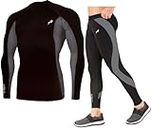 JUST RIDER Men's Sports Running Set Compression Shirt + Pants Skin-Tight Long Sleeves Quick Dry Fitness Tracksuit Gym Yoga Suits (Set of 2) (S)