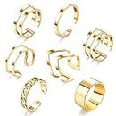 Koptinom 7 PCS Stackable Knuckle Ring for Women Stainless Steel Opening Adjustable Band Midi Ring Size 5-10 Gold