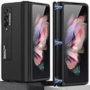 Miimall Compatible with Samsung Galaxy Z Fold 3 Case Hinge Protection, Ultra Thin Hard PC Bumper All-Inclusive Shockproof Hinge Folding Magnetic Suction Cover for Samsung Galaxy Z Fold 3 5G 2021(Black)