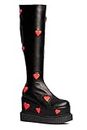 LAMODA Women's Madly in Love Knee High Boot, Black Pu Red Heart, 7 UK