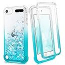 iPod Touch 7th 6th 5th Generation Case, Ruky 360Ã‚°Full Body Protective Case with Built in Screen Protector Bling Liquid Floating Girls Case for iPod Touch 5 6 7 (Gradient Teal)