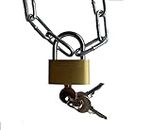 Steel Chain with Padlock | Includes 3 x Keys | Choose Length between 25 cm to 250 cm | 25 mm Lock + 2 x 22 x 8 mm Chain Galvanised (40 cm)