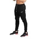 Larrok Mens Jogger Trousers，Zip Running Pants Casual Gym Fitness Bottoms Fit Sweat Pants(Black L)