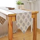 Macrame Table Runner,Japanese Style Wave Pattern Cotton and Linen Table Runner Linen Fabric For Decorating Dining Table Living Room Tea Restaurant TV Cabinet Cover Towel,Beige,30 x 220cm