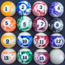 Marbled Swirl Pattern Billiards Pool Balls Set, Regular Size Brand New