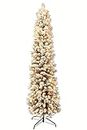 Puleo International 7.5 Foot Pre-Lit Flocked Pencil Portland Pine Artificial Christmas Tree with 350 UL Listed Clear Lights, White