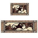 Kitchen Rugs Sets 2 Piece Floor Mats Western Texas Star on Wood Panel Rustic Doormat Vintage Style Texas Star Pattern Area Rugs Washable Runner Carpet Set Non Slip Kitchen Rugs and Mats