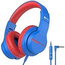 iClever Kids Wired Headphones with Mic, Headphones for Kids, Over The Ear Headphone for Boys with Shareport, Safe Volume Limiter 85/94dB, Foldable Earphone for iPad/Fire Tablet/Travel, Blue
